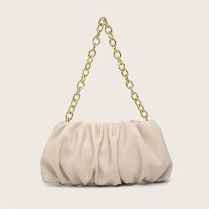 Solid Pleated Cloud Bag Chain Ruched Clutch Purse Elegant Shoulder Handbag